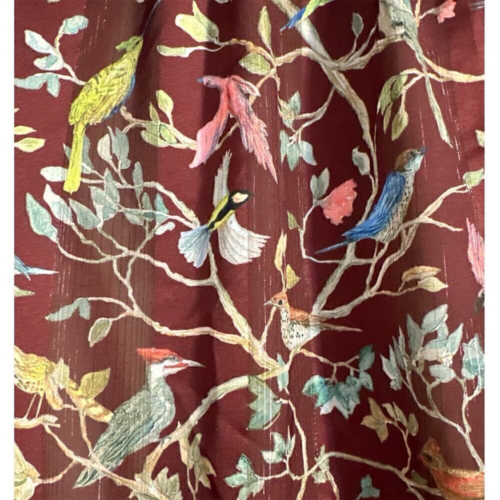 J. Crew Point Sur Deep Brown Ruffle Blouse Cottage Bird Print Semi Sheer Top - Picture 5 of 9